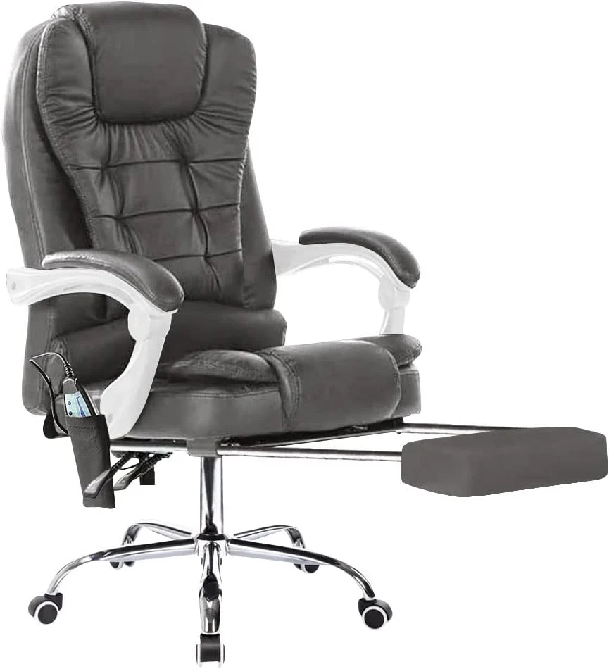 Neo Office Chair Dark Grey Faux Leather With Footrest & Massage Function