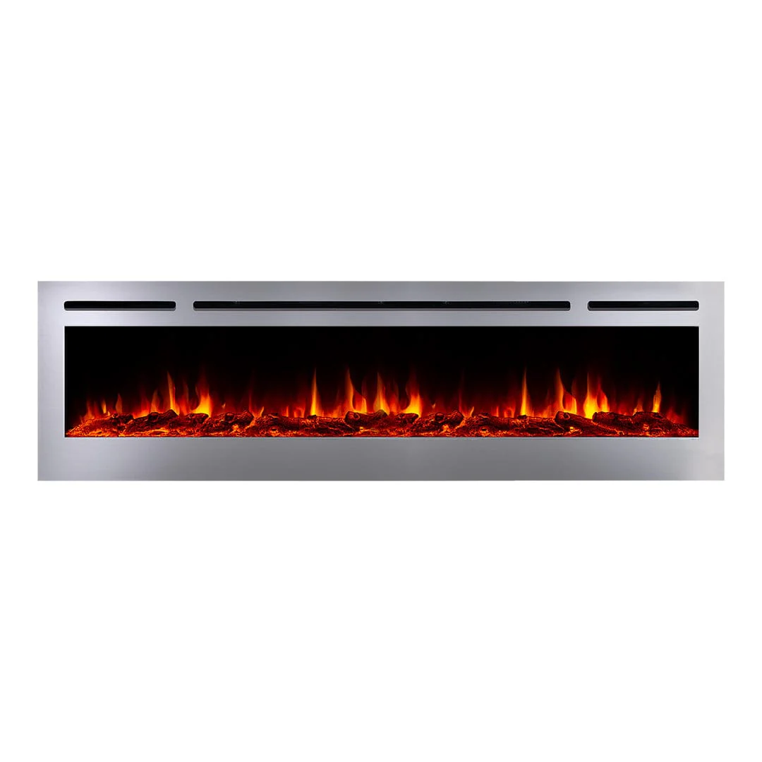The Sideline Deluxe Stainless Steel 72 Inch Recessed Smart Electric Fireplace 86279