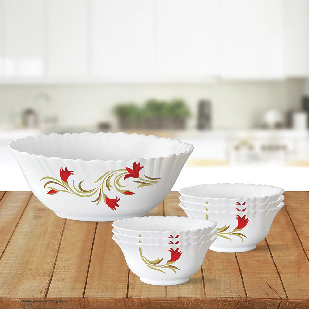 Larah by Borosil Red Lily Pudding Set, 5 pc