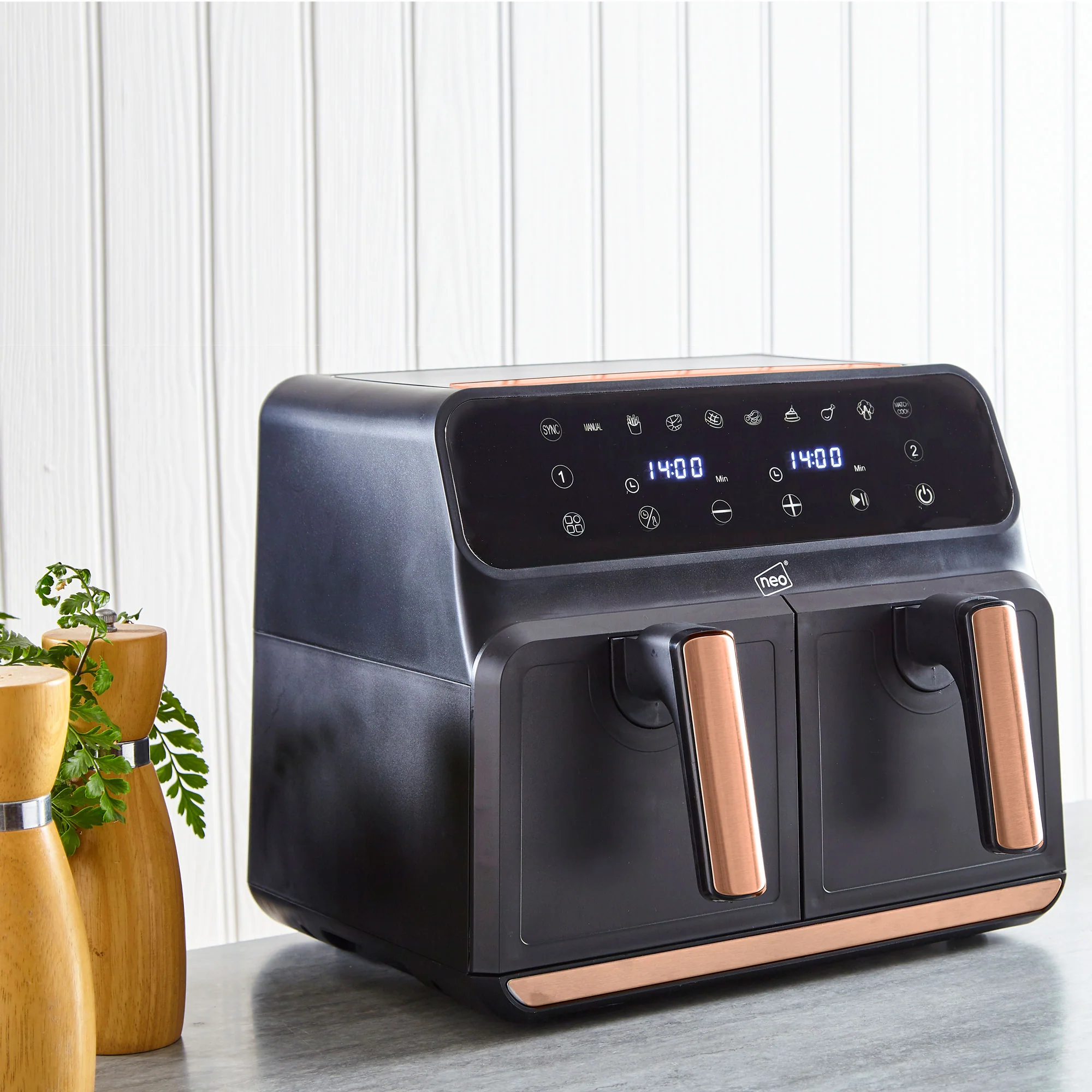 Neo Digital Electric Air Fryer Black & Copper 8.5L with Dual Drawer