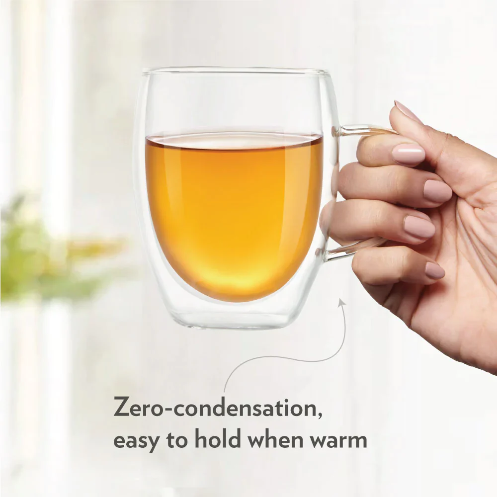 Borosil Mia Double Wall Glass Mug, Set of 2, 400ml