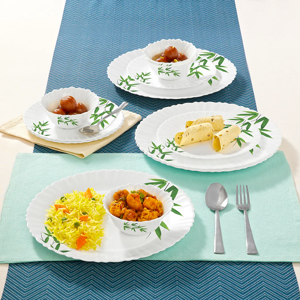 Larah by Borosil Bamboo Leaves Dinner Set, 12 pc