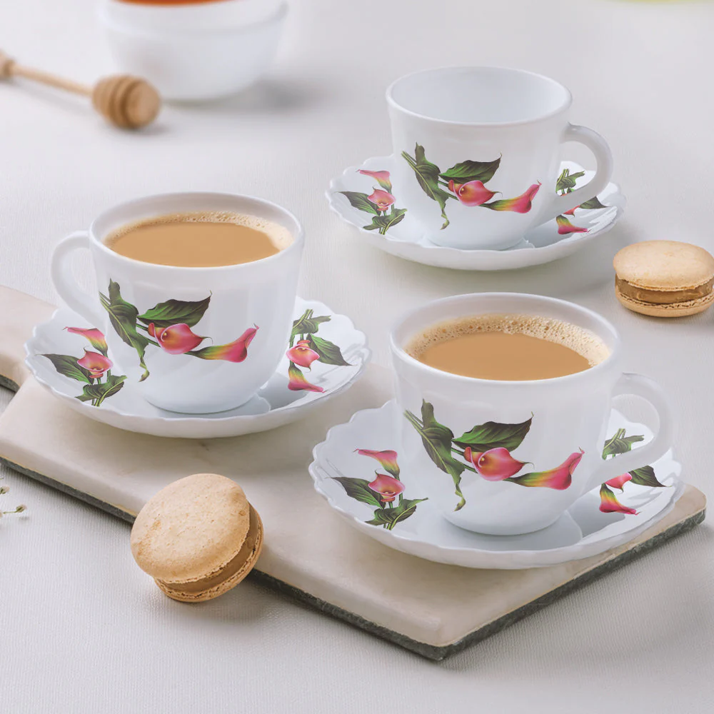 Larah by Borosil Stargazer Cup n Saucer Set, 140ml x 8