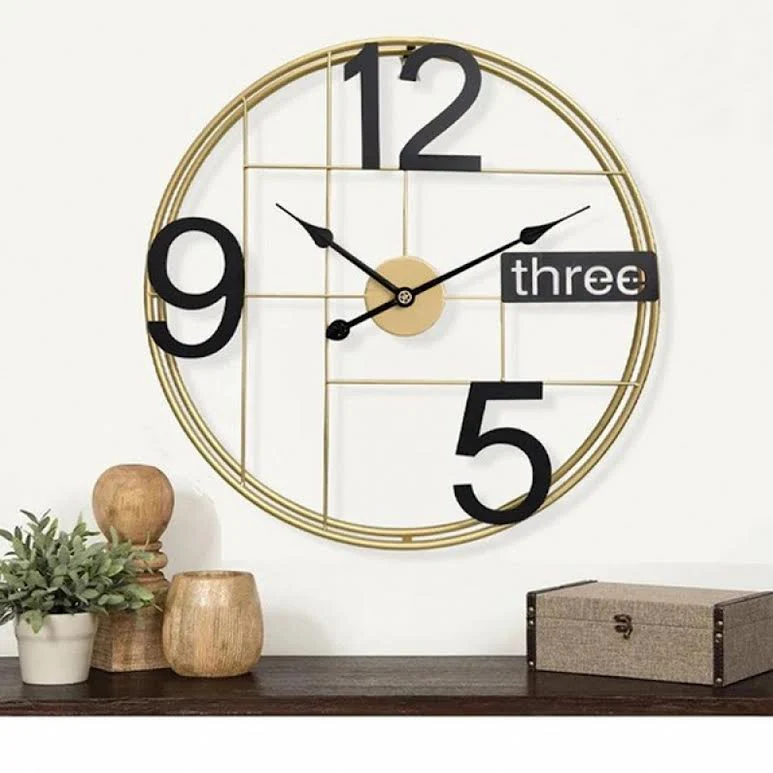 60cm Wall Clock Black & Gold