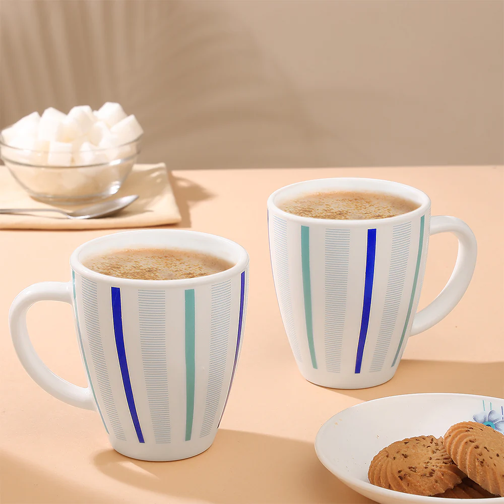 Larah by Borosil Blue Strip Mug Set, 390ml x 2