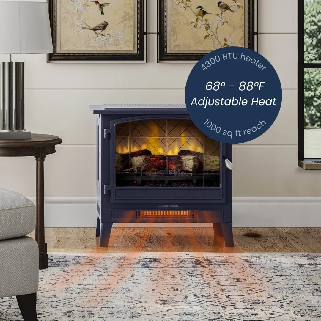 Country Living Navy Blue Infrared Electric Fireplace Stove Heater