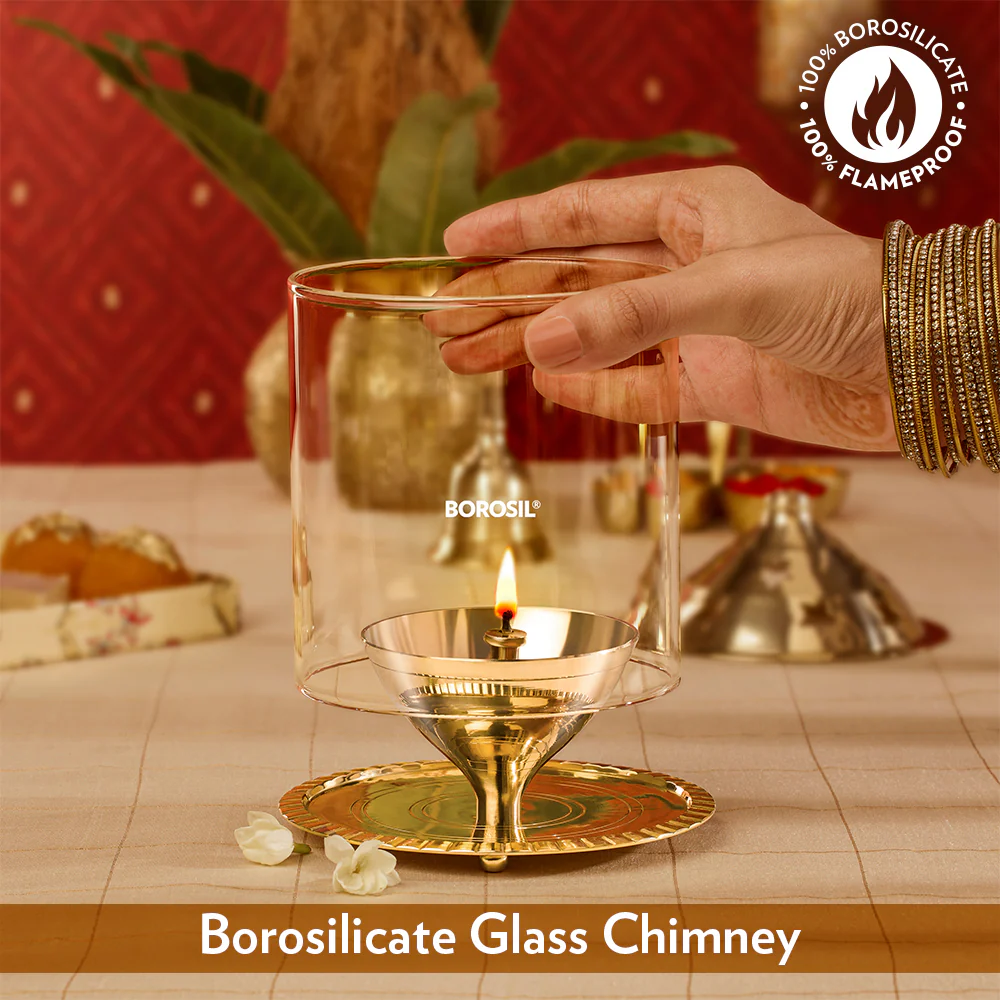 Borosil Akhand Diya, Brass, Large