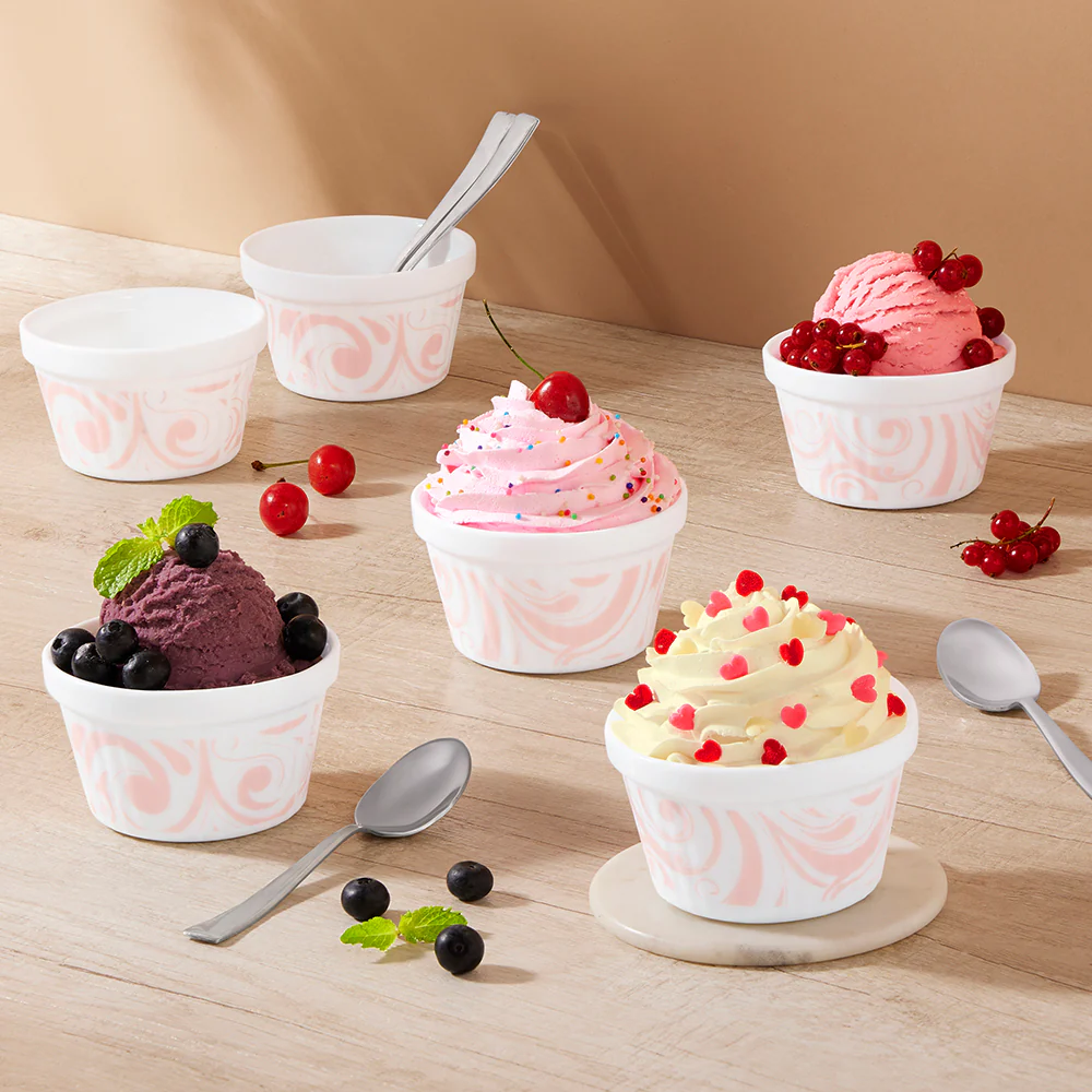Larah by Borosil Frosty Red Ice Cream Bowl Set, 6 pc