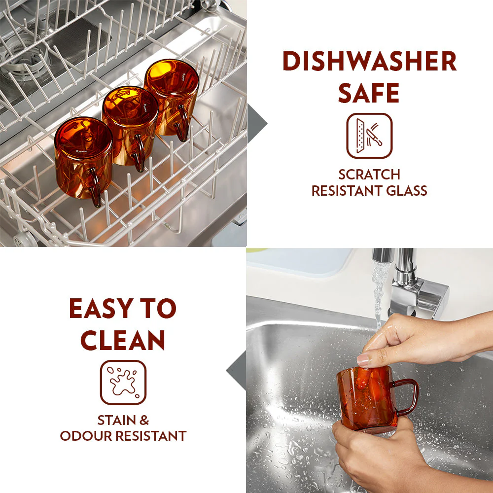 Borosil Vision Amber Mug, Set of 6, 190ml