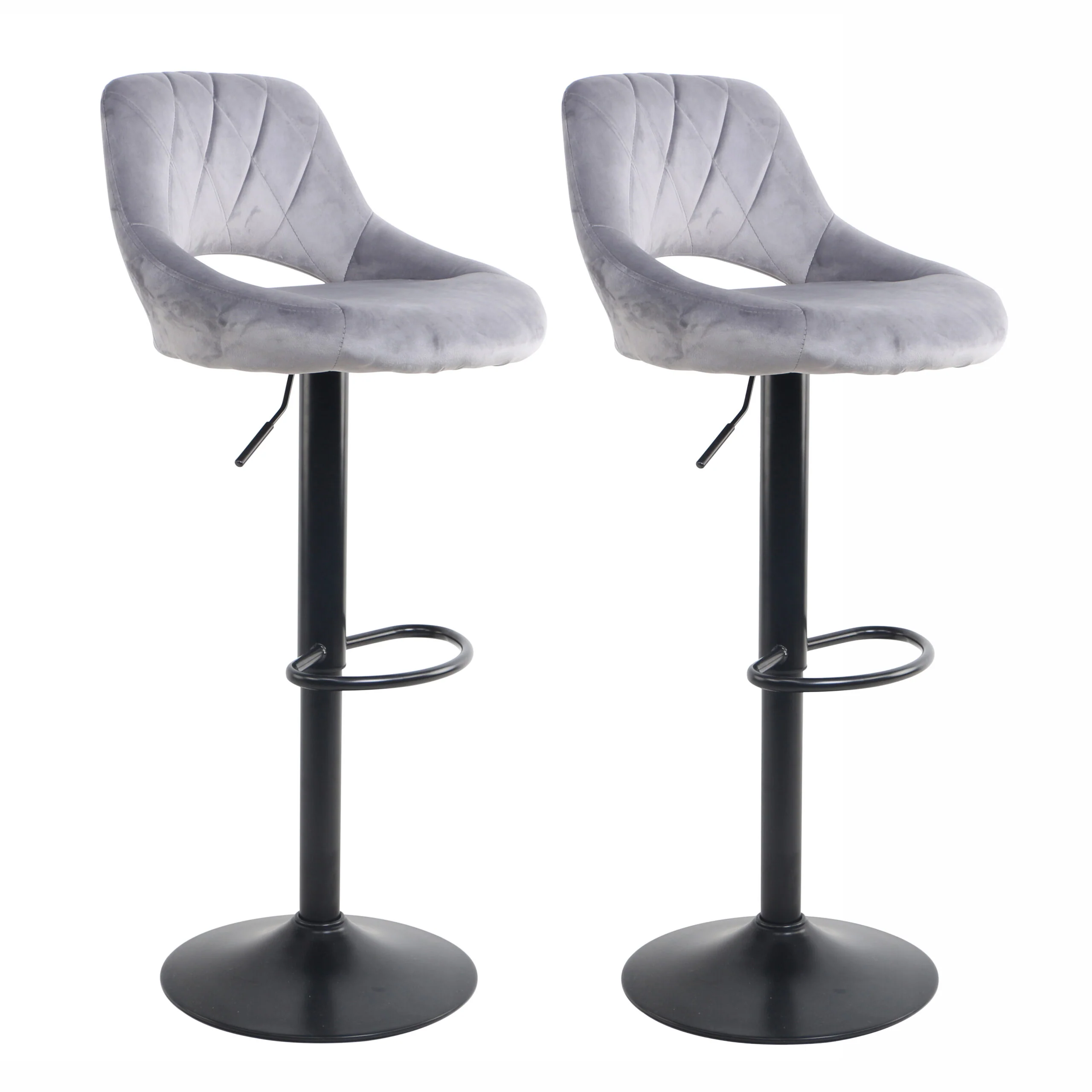 Neo Bar Stool Grey Crushed Velvet Fabric & Black Steel Base Set of Two