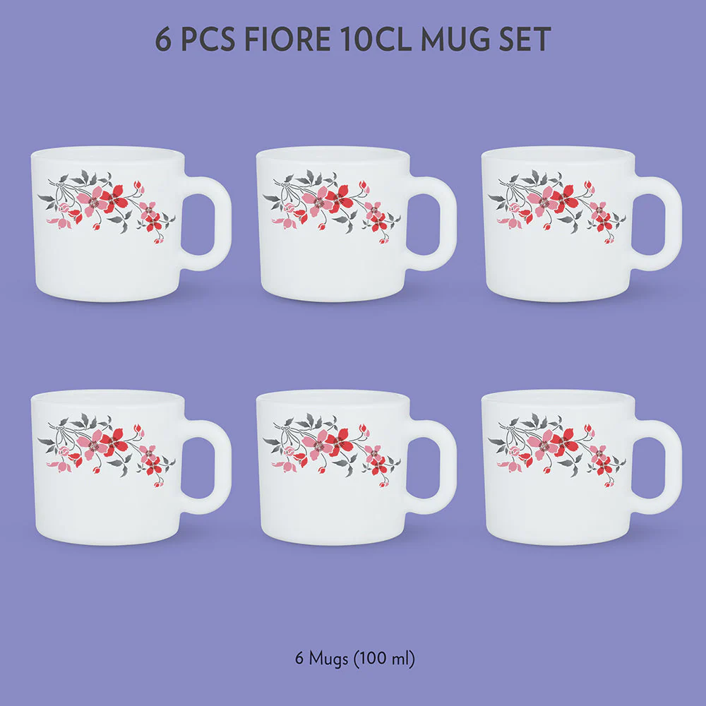 Larah by Borosil Fiore Mug Set, 180ml x 6
