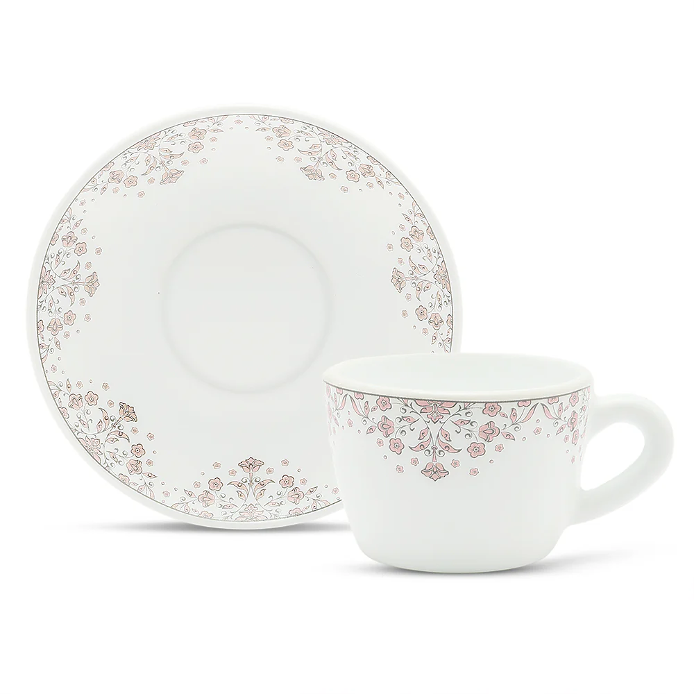 Larah by Borosil Lark Cup n Saucers Set, 140ml x 8