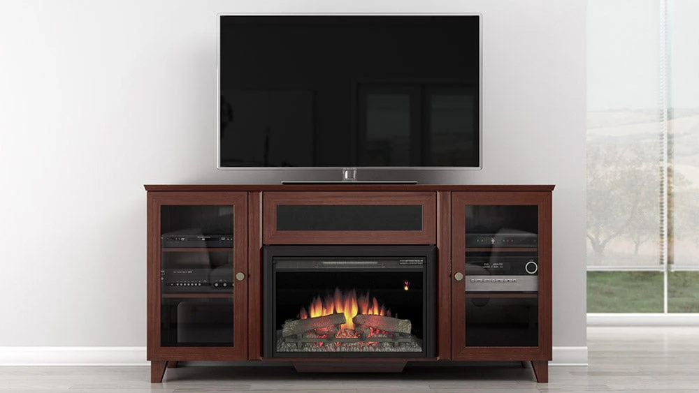 Adel Electric Fireplace Entertainment Center in Dark Cherry