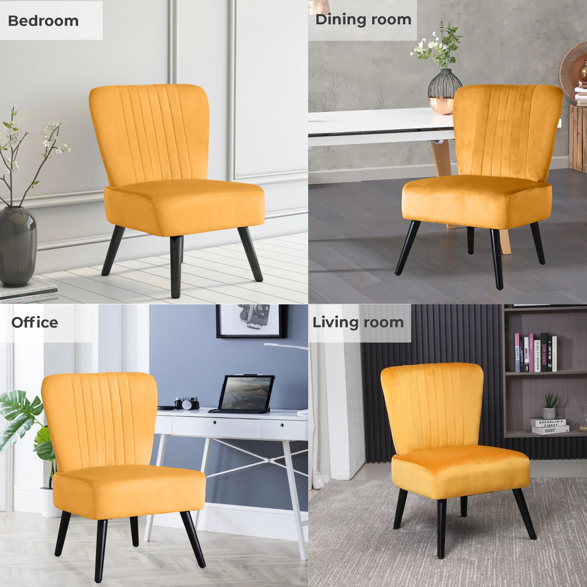 Neo Ostuni Mustard Yellow Crushed Velvet Shell Accent Chair