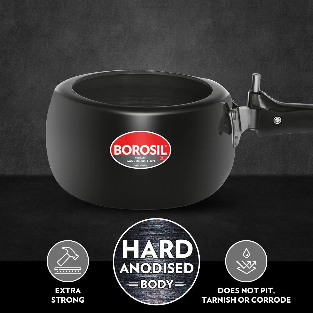 Borosil Pronto Hard Anodised Pressure Cooker, 2L