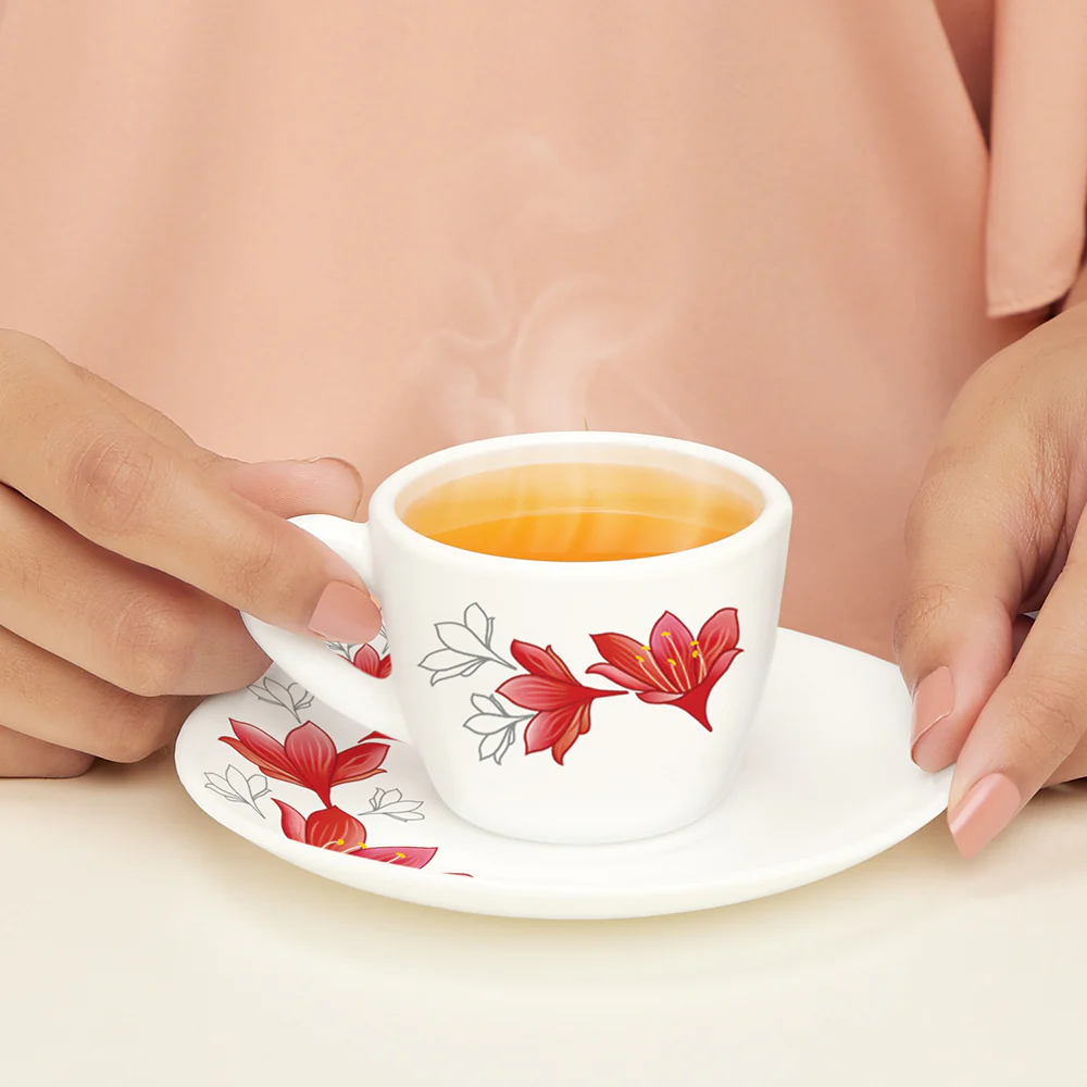 Larah by Borosil Ruby Cup n Saucer Set, 90ml x 12