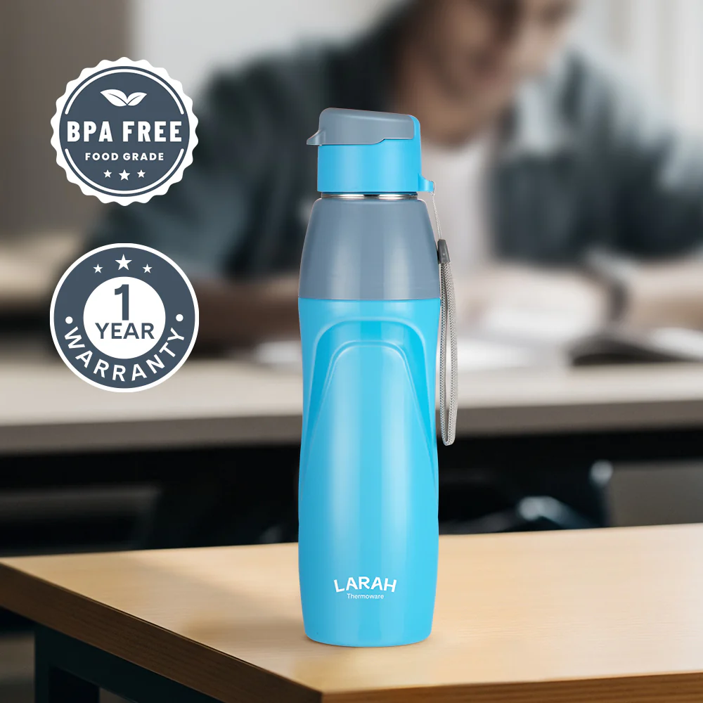 Larah Drift Round PU Thermoware Bottle, 650 ml, Sky