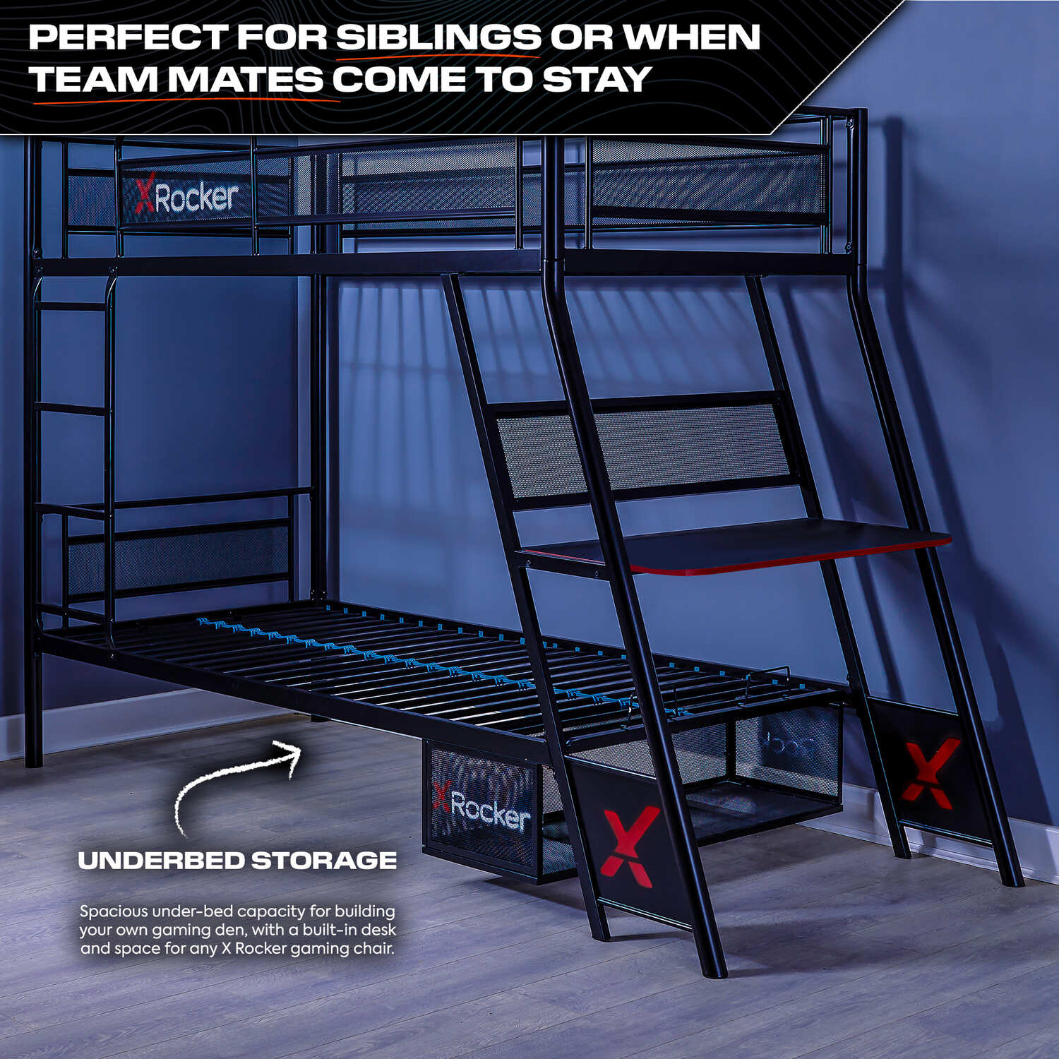 Armada Gaming Bunk Bed with Gaming Desk - Black