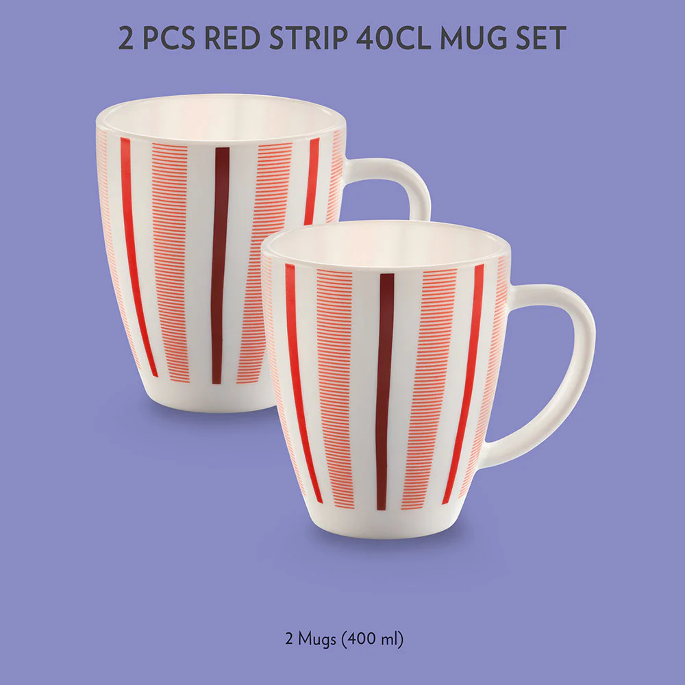 Larah by Borosil Red Strip Mug Set, 390ml x 2