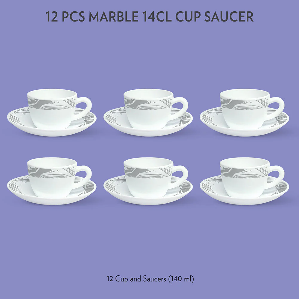 Larah by Borosil Marble Cup n Saucer Set, 140ml x 8