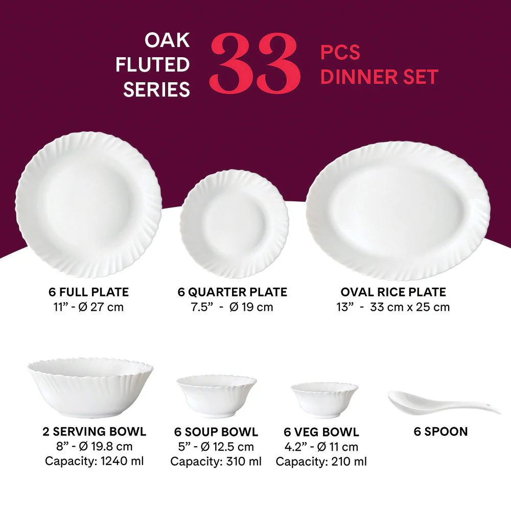Larah by Borosil Oak Dinner Set, 33 pc