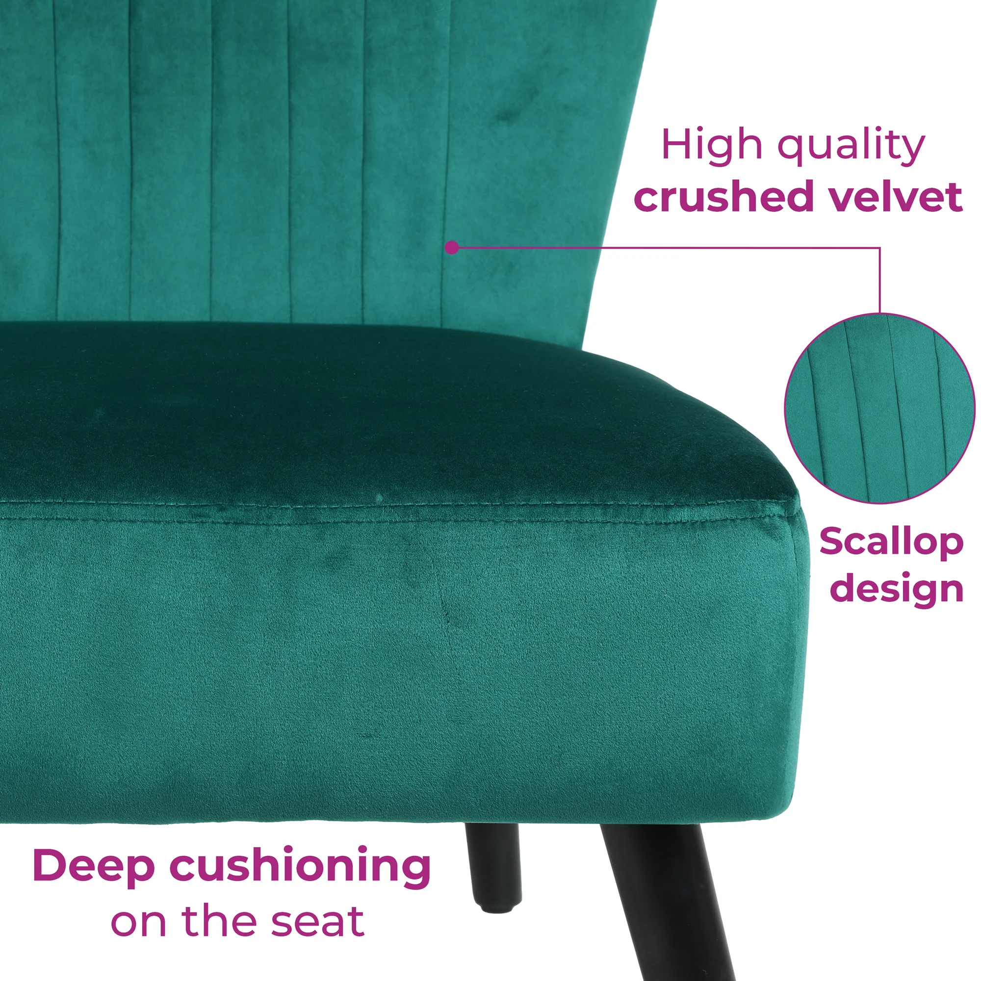 Neo Chianale Emerald Green Crushed Velvet Shell Accent Chair