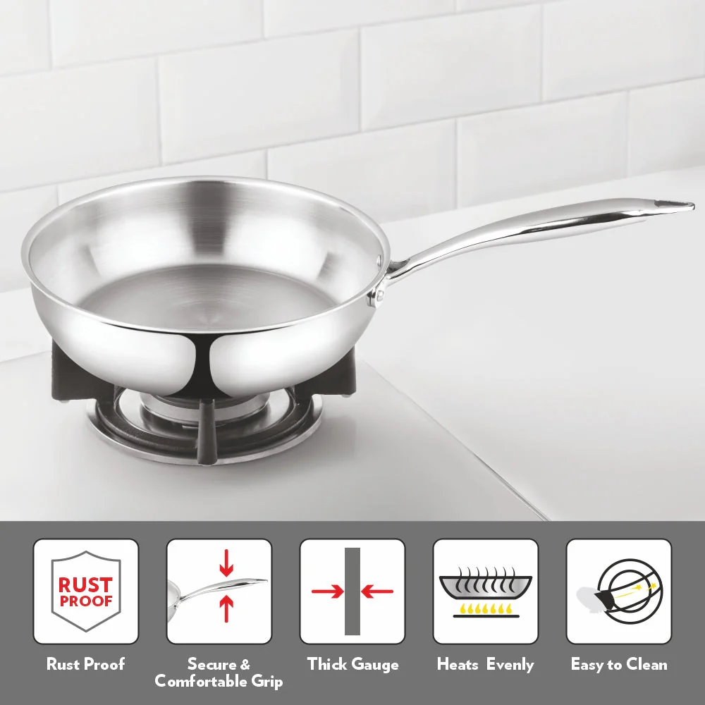 Borosil Cookfresh Triply Frying Pan (Steel Handle), 1.3L