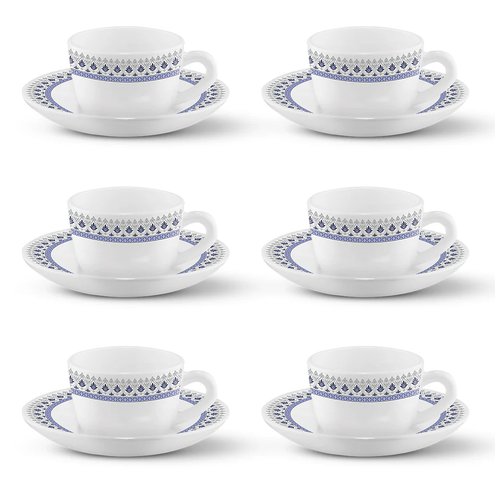 Larah by Borosil Ocean Cup n Saucers Set, 140ml x 12