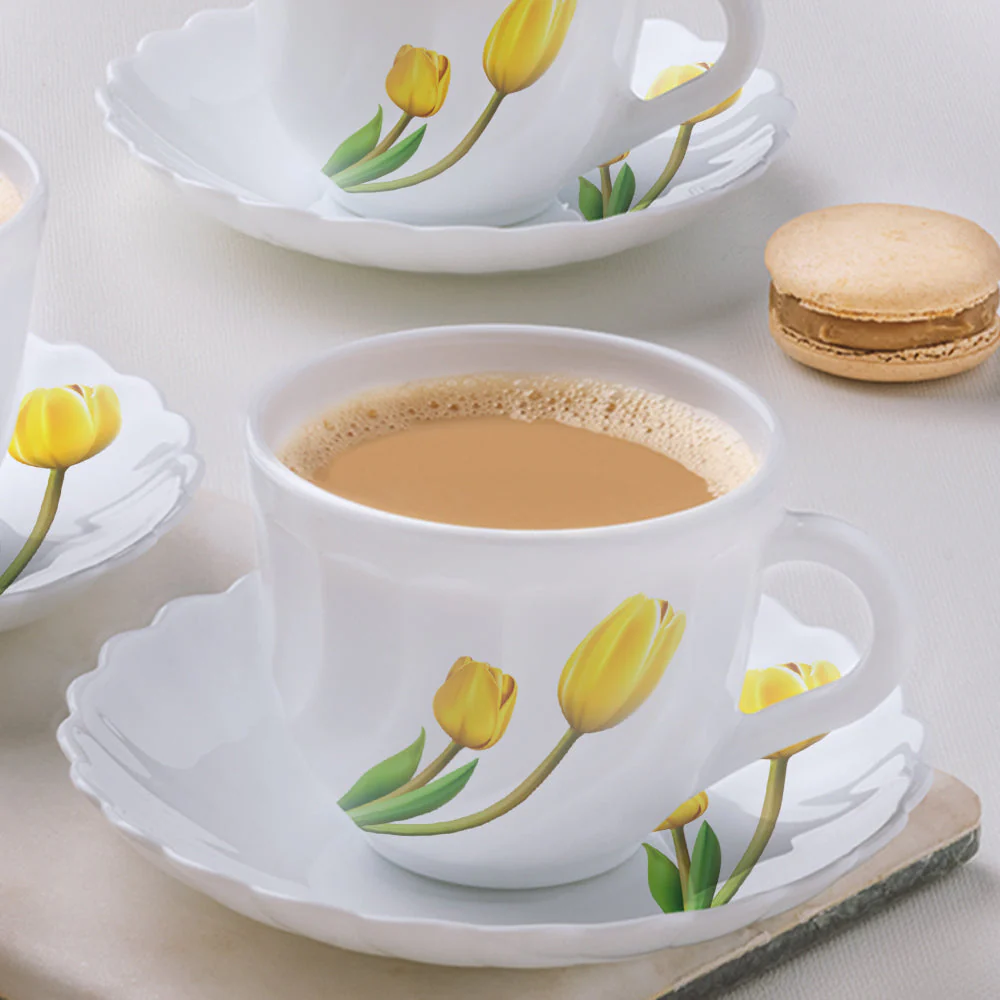 Larah by Borosil Lyana Cup n Saucer Set, 140ml x 8