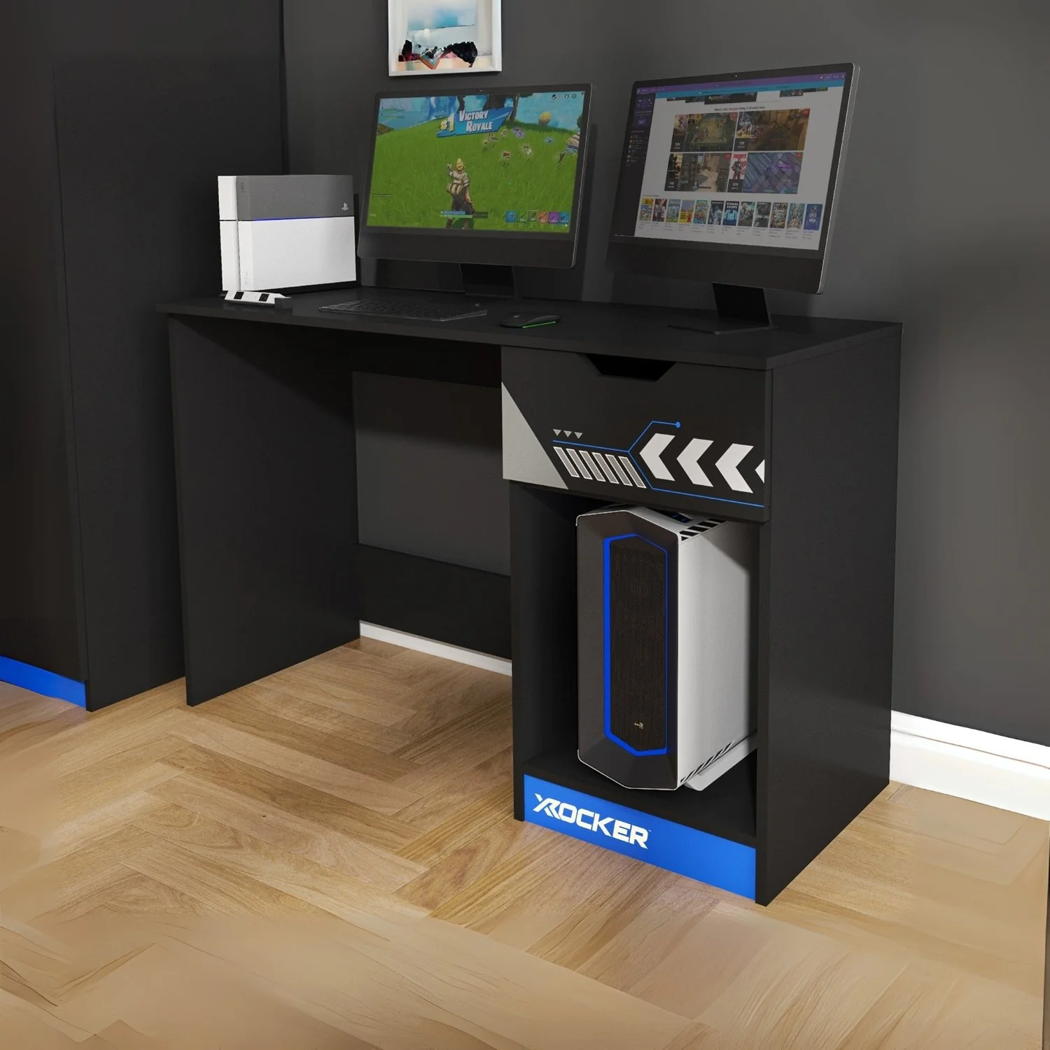 Octane 110cm Gaming Desk with Drawer - Blue