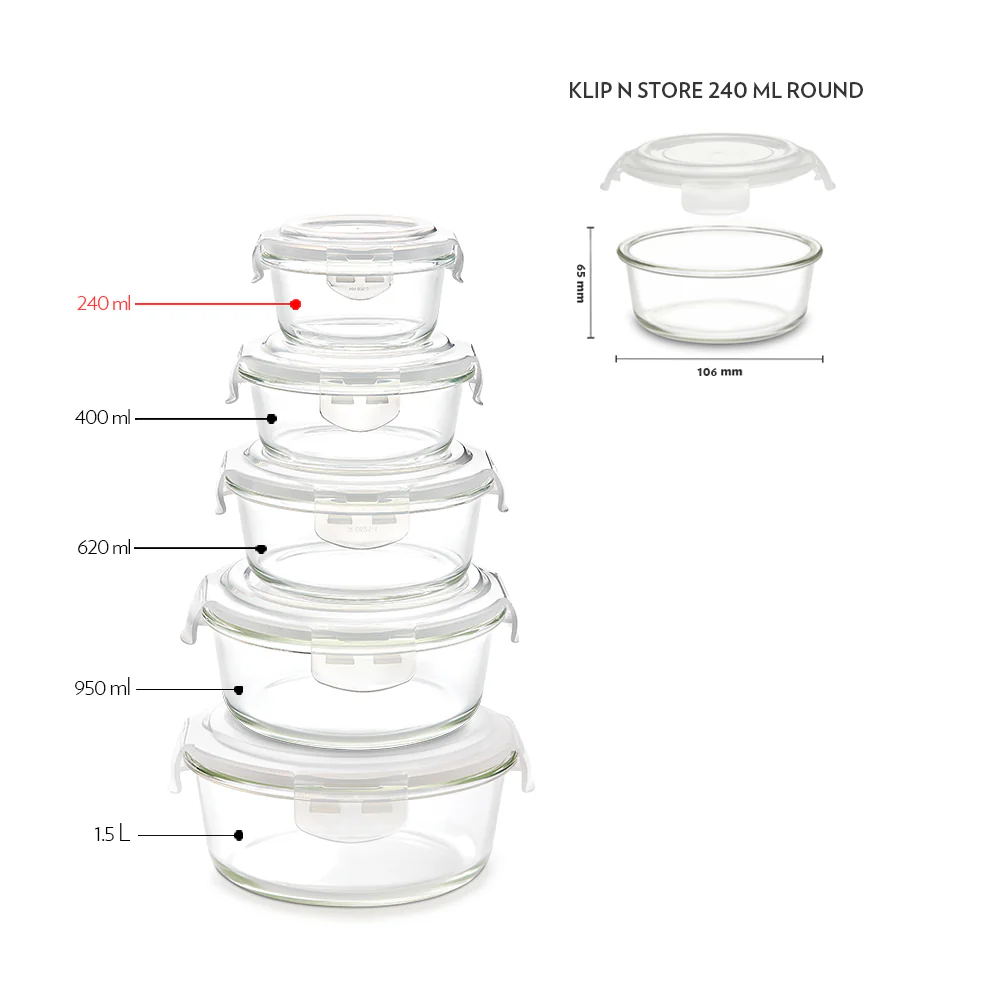 Borosil Tuff-Glass Klip n Store, Round Container