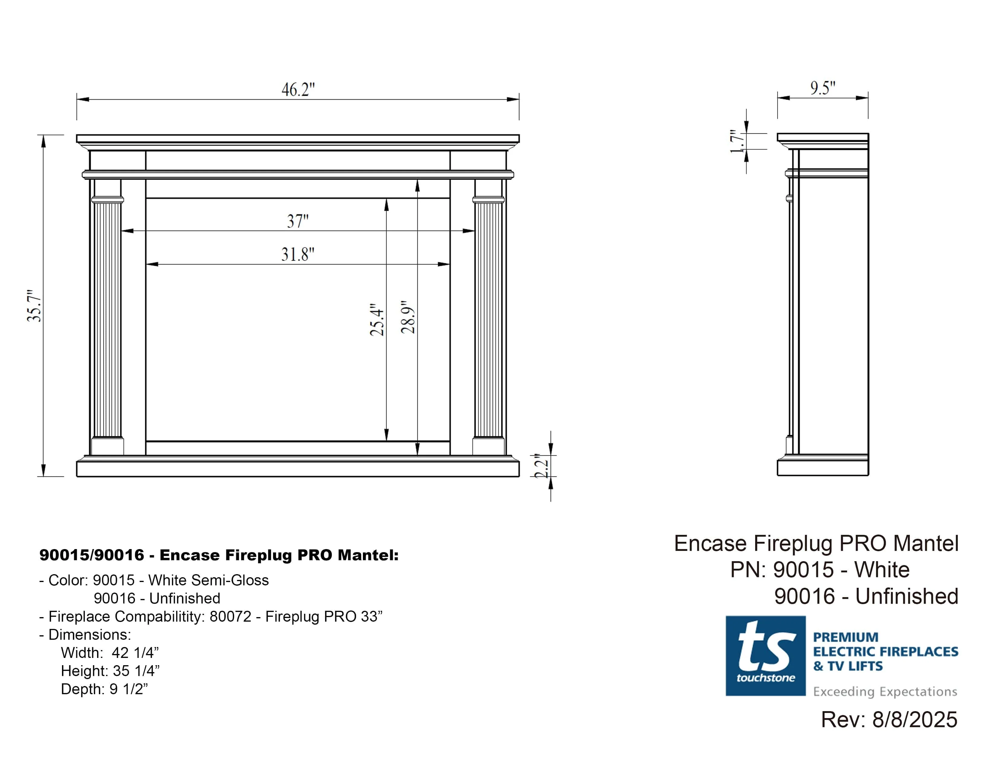 Fireplug Pro 33 Inch Smart Electric Fireplace with Unfinished Encase Surround Mantel
