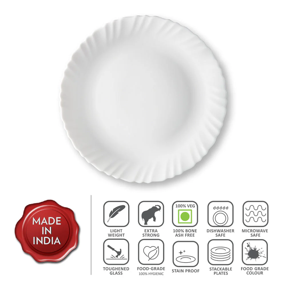Larah by Borosil White Full Plate Set, 6 pc