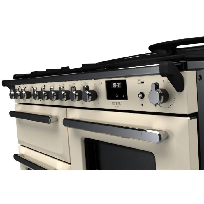 Rangemaster Estel Deluxe 110cm Dual Fuel Range Cooker | Pale Cream/Chrome | ESDLO110DFPPCR/CM1