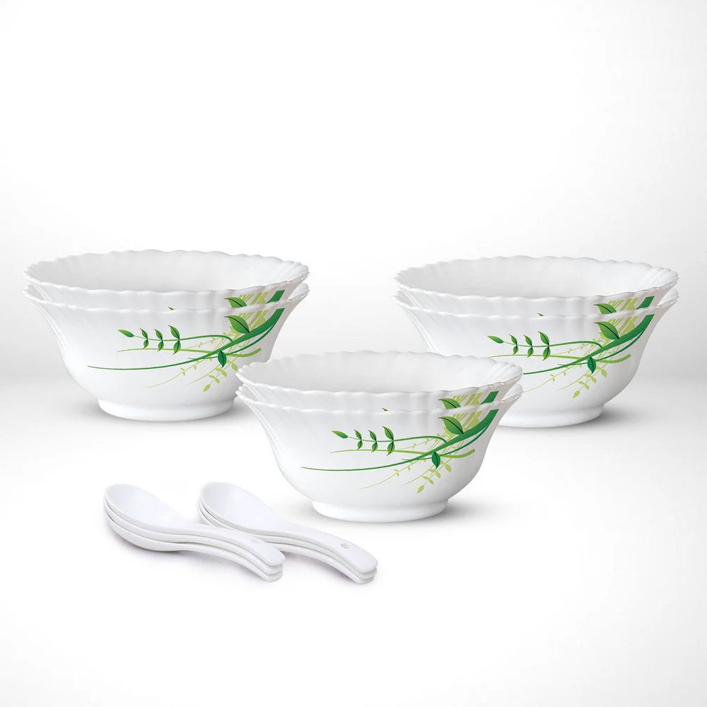 Larah by Borosil Green Herbs Soup Bowl Set