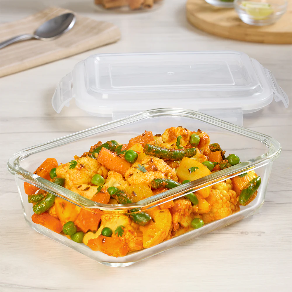 Borosil Tuff-Glass Klip n Store, Rectangular Container