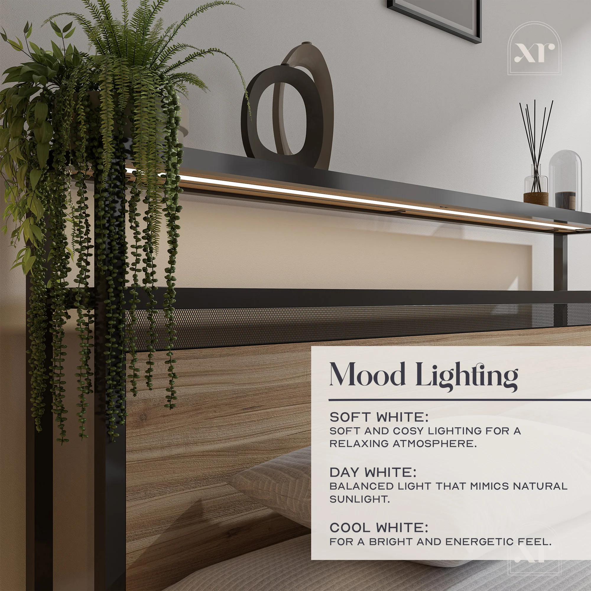 Denver Double Ottoman Bed With App Controlled LED Lighting - Oak/Black