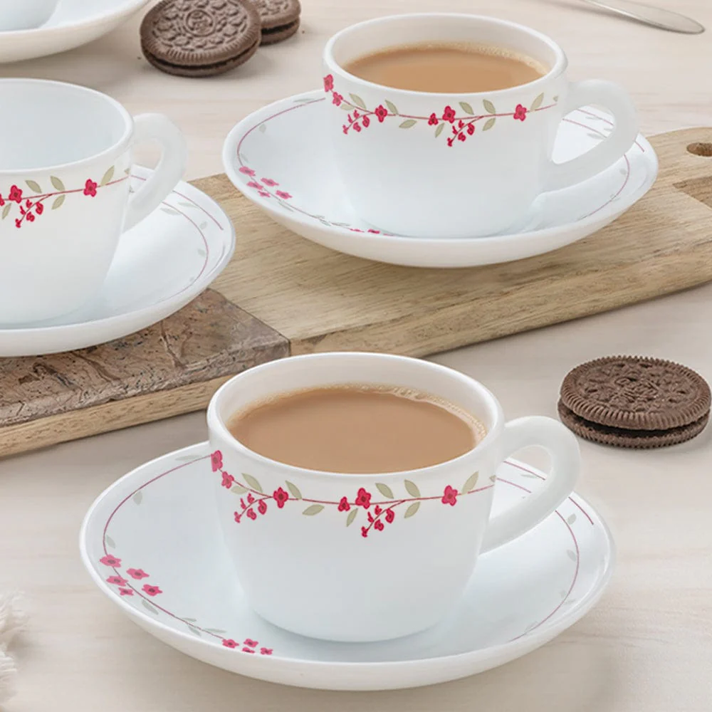 Larah by Borosil Verona Cup n Saucer Set, 140ml x 12