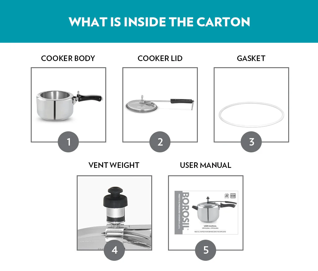 Borosil Presto SS Pressure Cooker, 3L