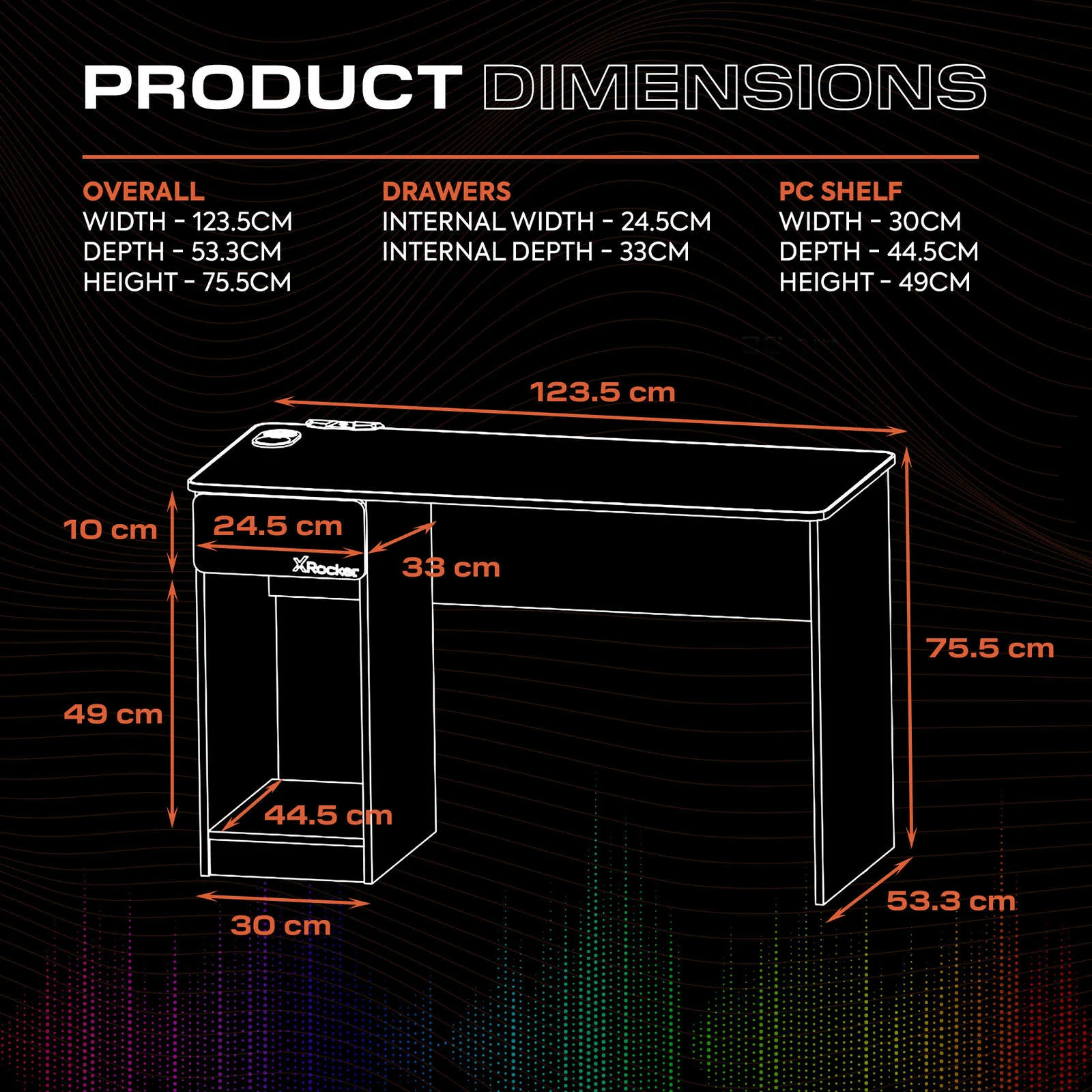 Carbon-Tek 120cm LED Gaming Desk with Wireless Charging - White RGB