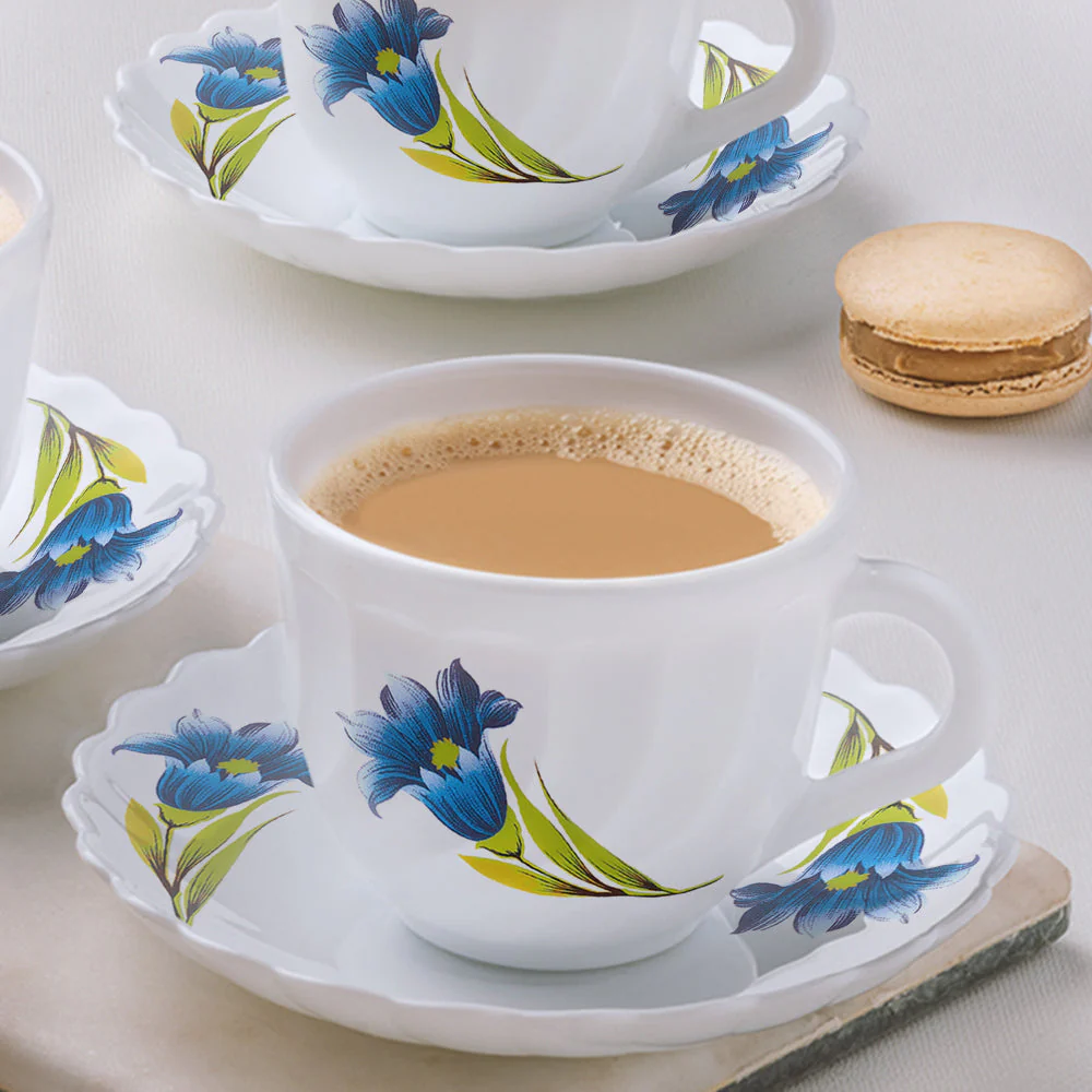 Larah by Borosil Nina Cup n Saucer Set, 140ml x 8