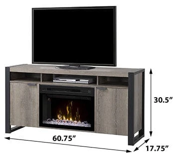 Pierre Electric Fireplace TV Stand in Steeltown w/ Acrylic Ice