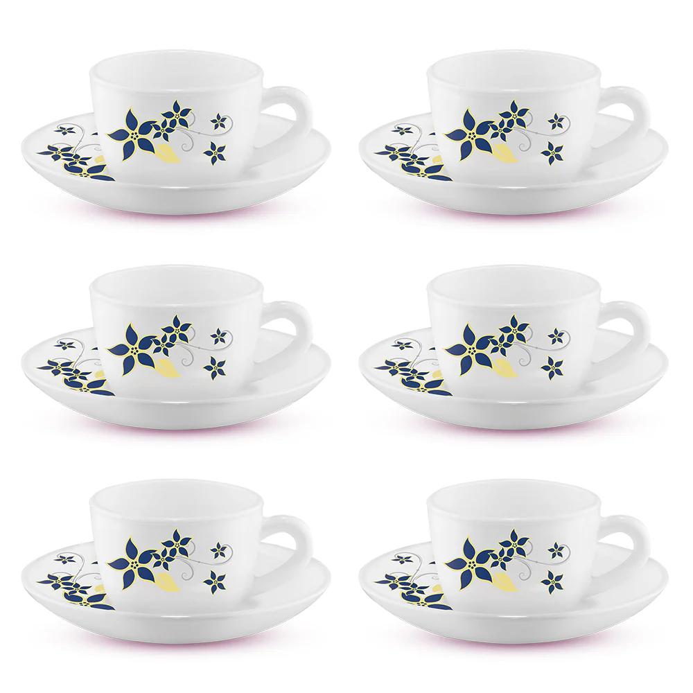Larah by Borosil Viva Cup n Saucer Set, 140ml x 12