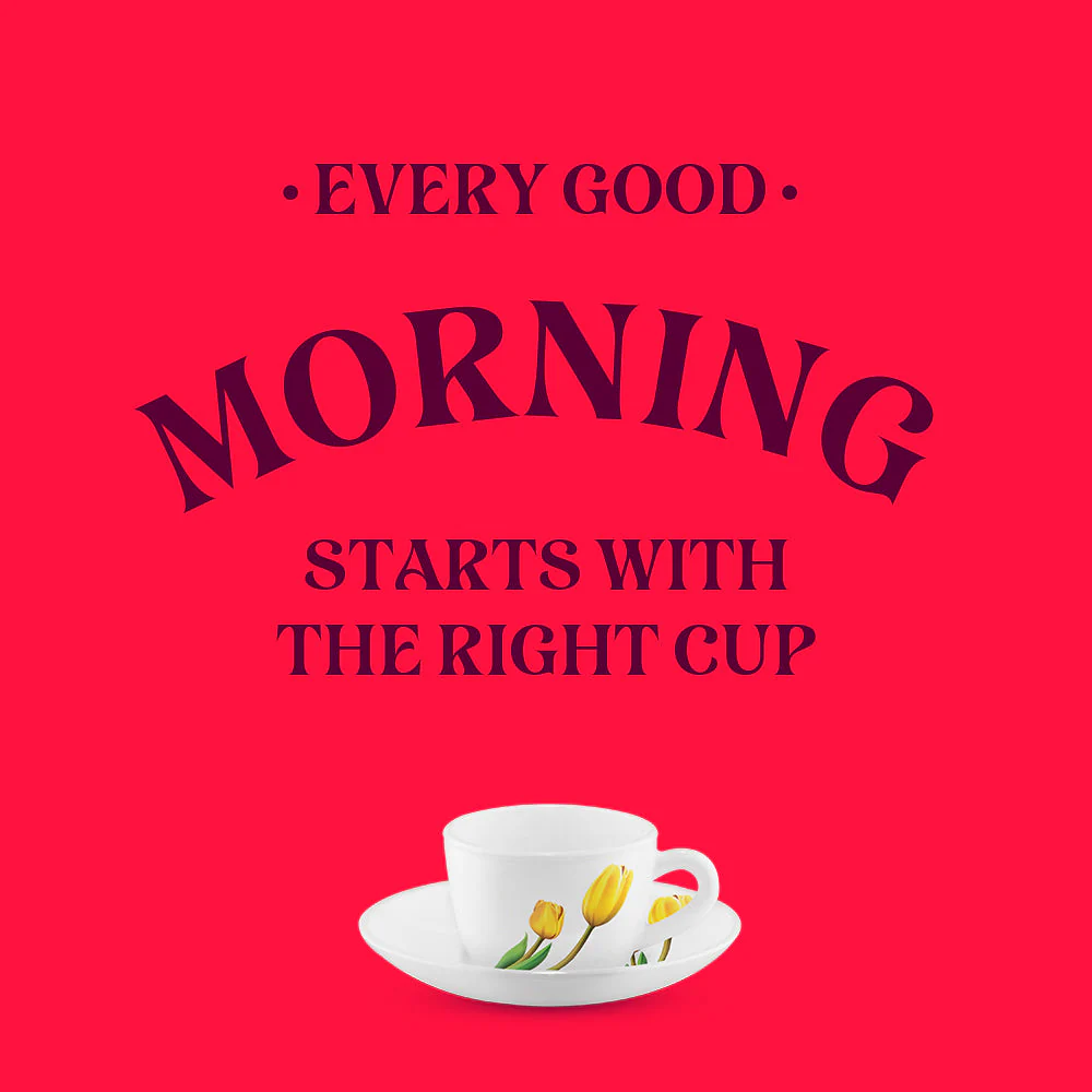 Larah by Borosil Lyana Cup n Saucer Set, 140ml x 8