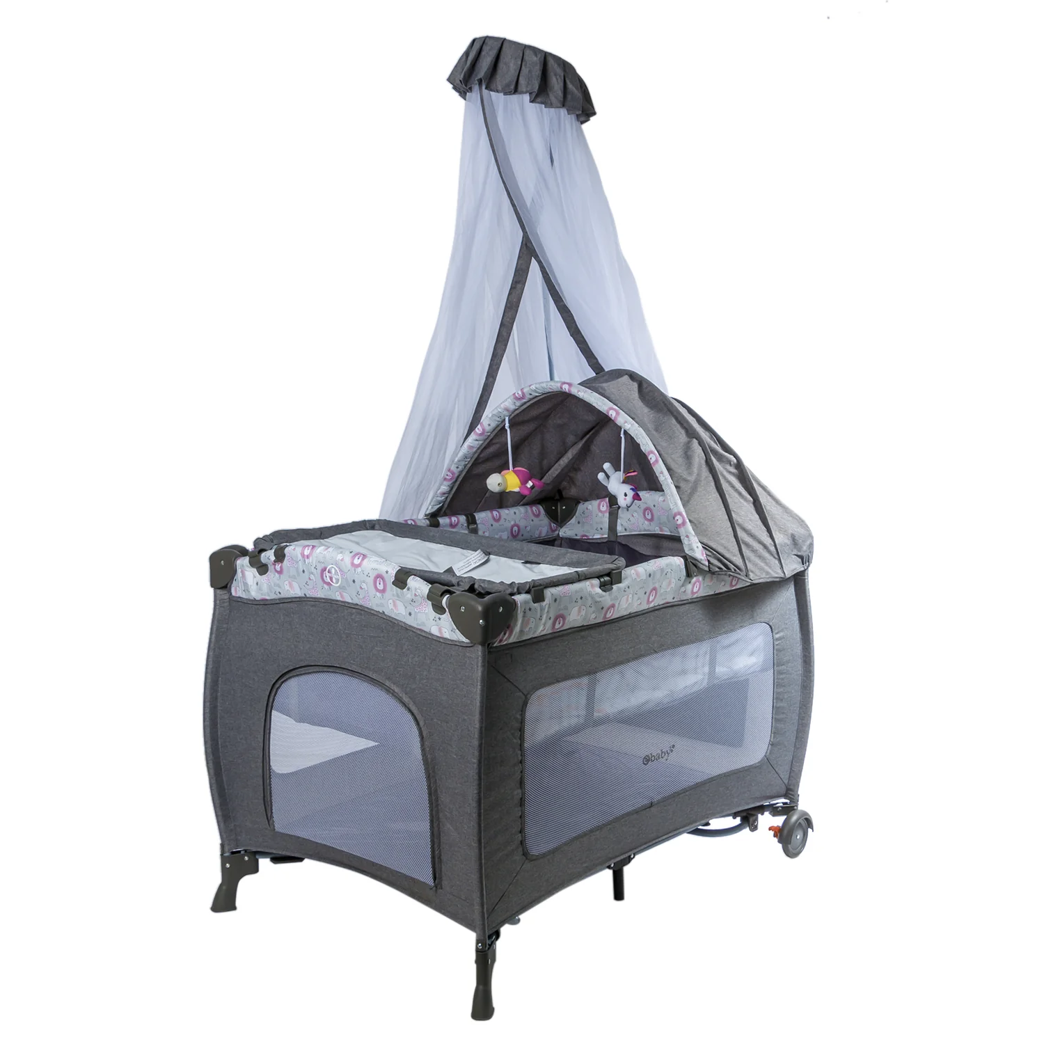 CUNA CORRAL MECEDORA SALLY EB716-3 OH EBABY GRIS - ROSADO