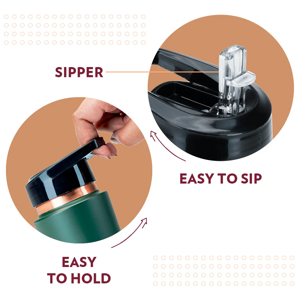 Borosil Sipper Copper Bottle, Green, 750ml