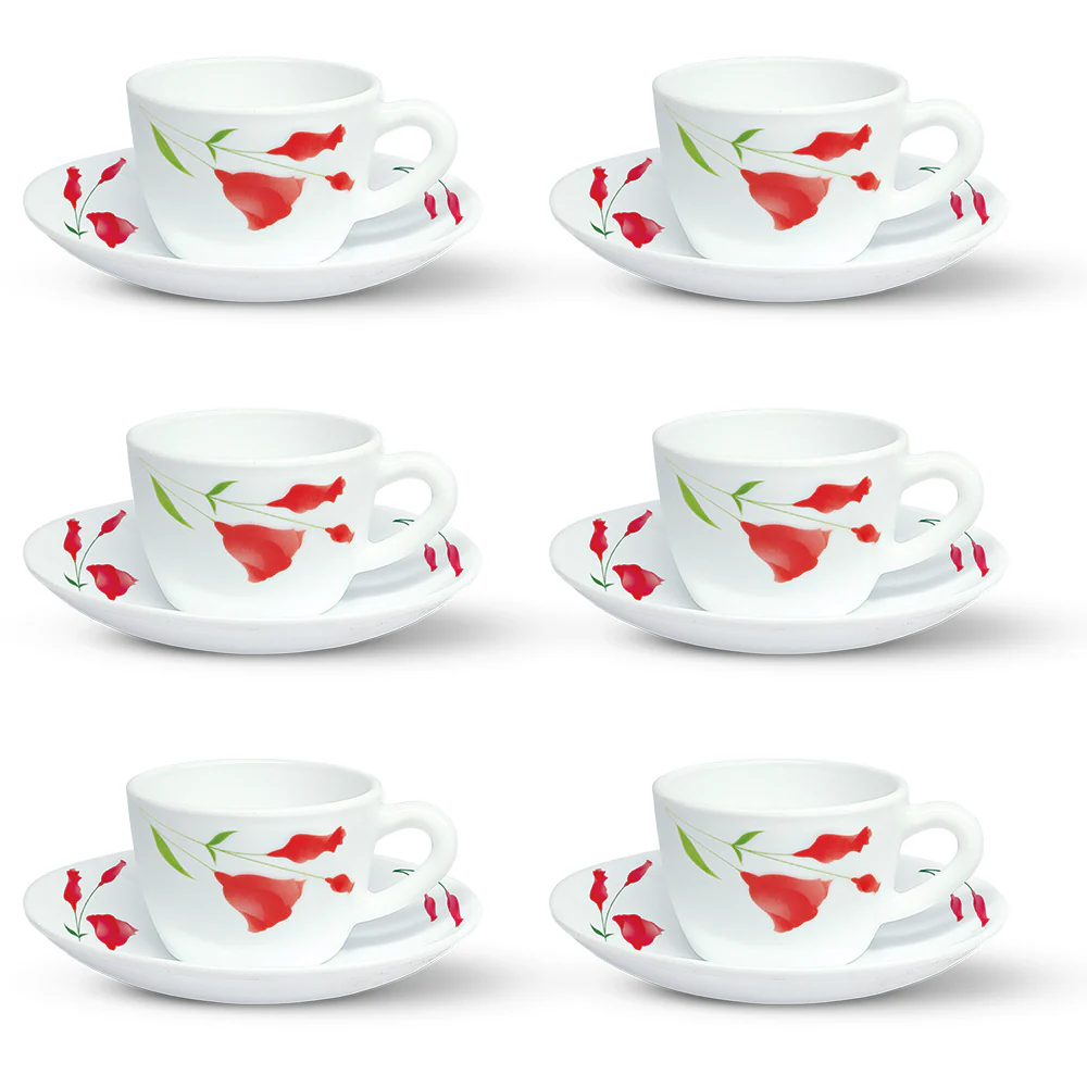 Larah by Borosil Diana Cup n Saucer Set, 140ml x 12