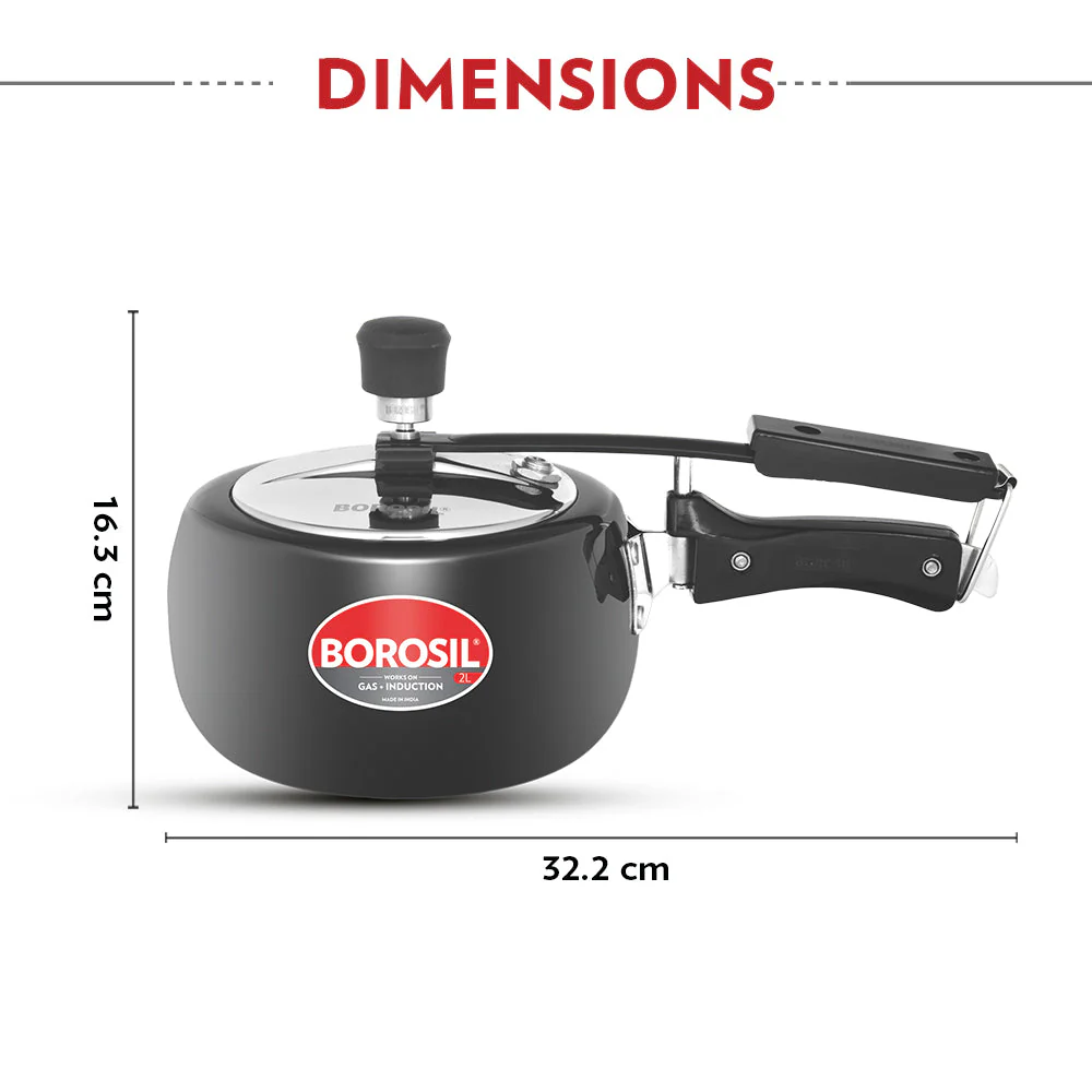Borosil Pronto Hard Anodised Pressure Cooker, 2L