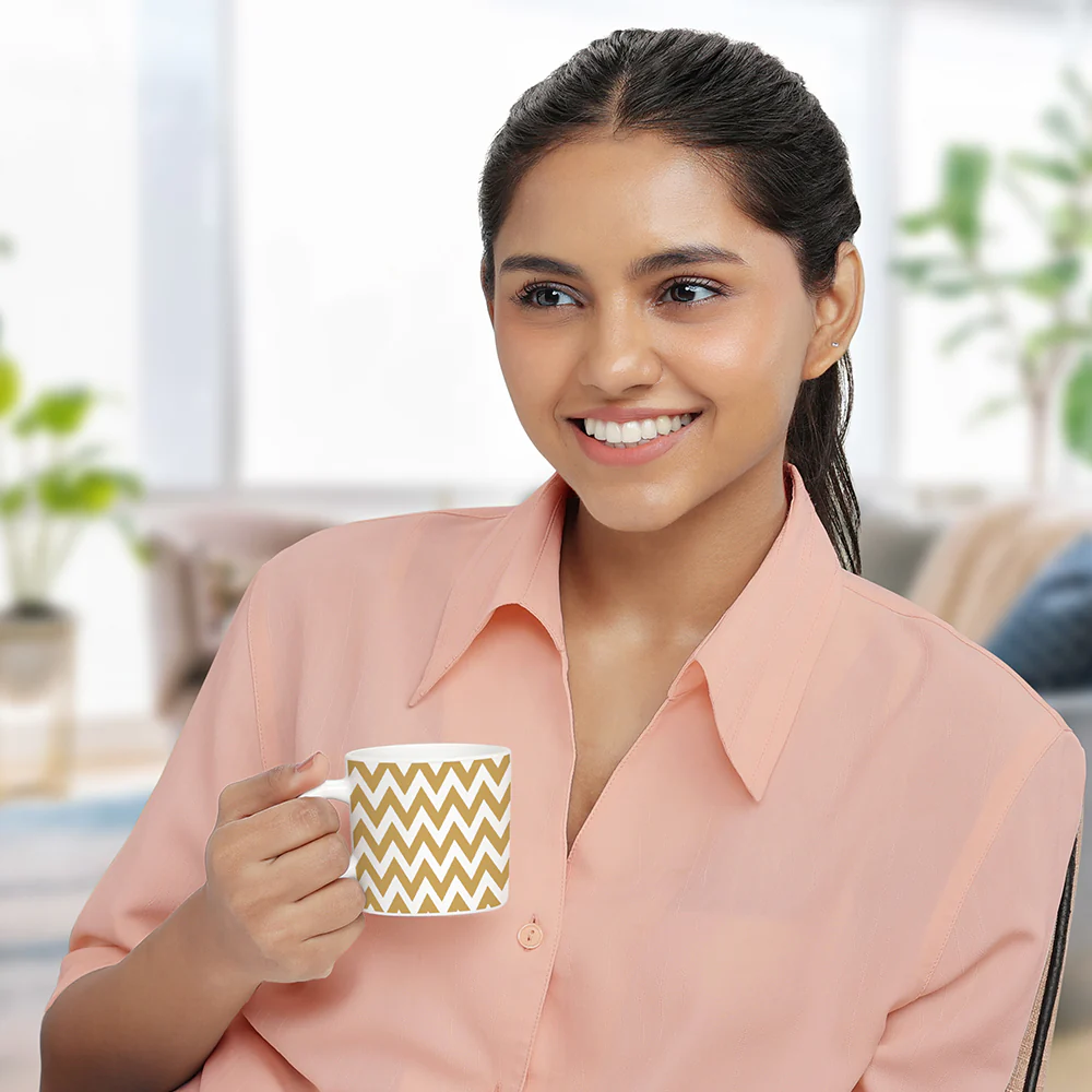 Larah by Borosil Gold Waves Mug Set, 180ml x 6