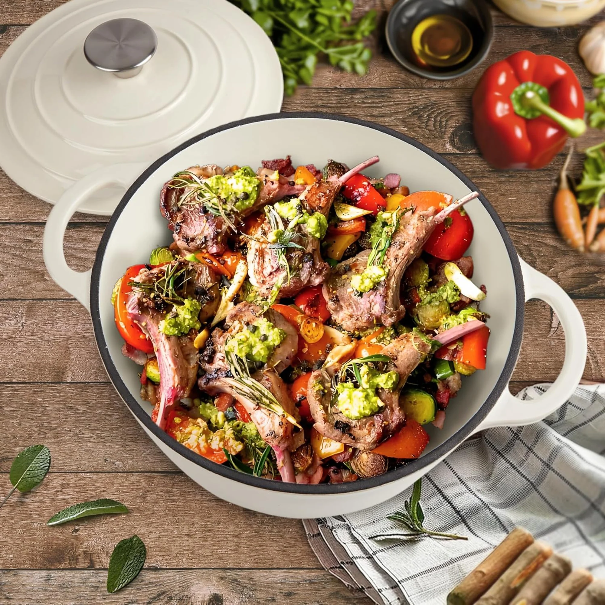 CH 24cm Cast Iron Casserole Cream